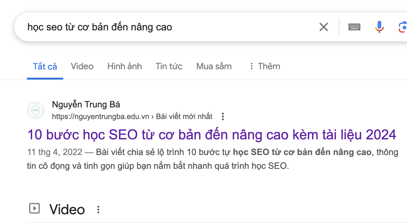 Bài viết chuẩn SEO mẫu về tự học SEO từ cơ bản đến nâng cao đang top Google