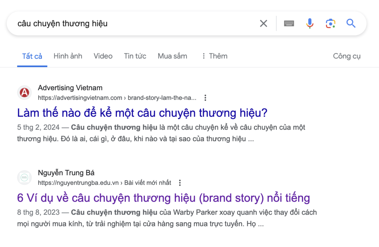 Bài viết chuẩn SEO mẫu số 1 về câu chuyện thương hiệu đang top Google